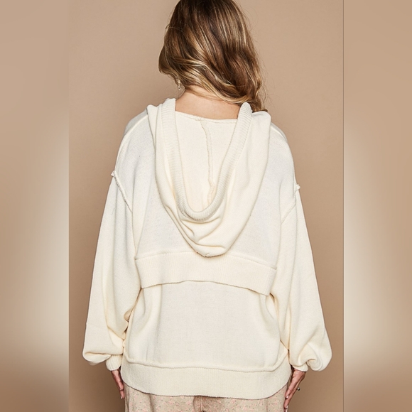 POL Half Zip Drop Shoulder Hooded Sweater - Picture 3 of 5